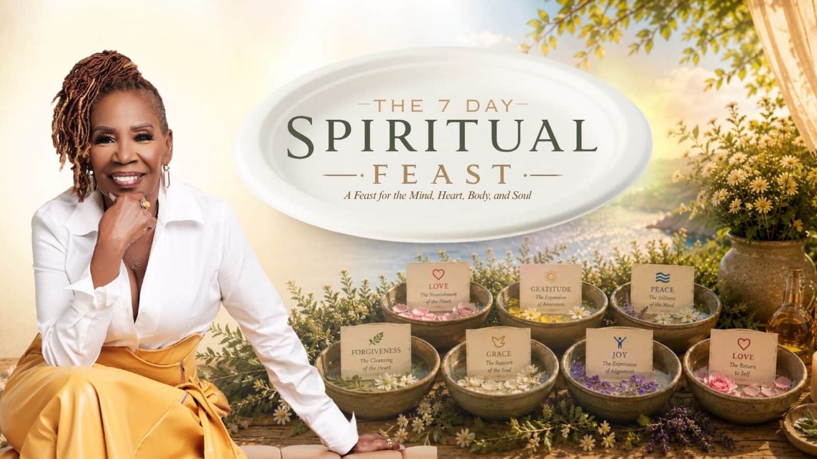 Woman promoting 7 Day Spiritual Feast program